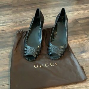 Authentic Gucci black Marola jelly wedges sandals